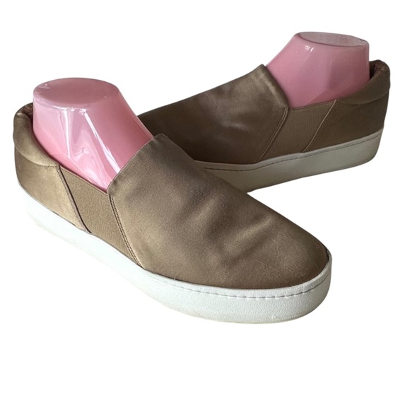 Vince Warren Platform Sneaker Shoes Loafers Sz 9 Tan Gold Satin Fawn Slip On - Picture 5 of 11